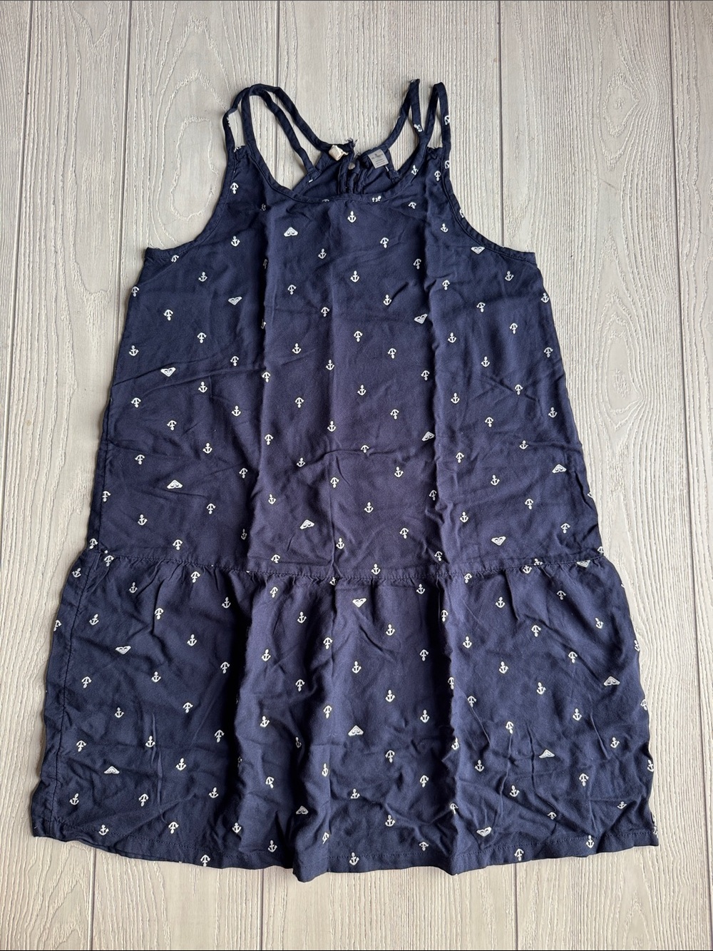 Roxy summer dress, navy blue nautical anchors size 16 XXL youth beach vacation